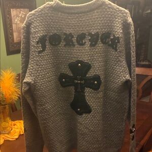 Gray Sweater with Cross Design